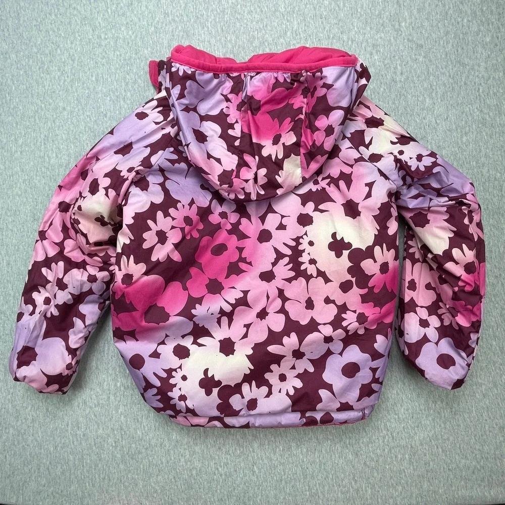 The North Face Puffer Jacket Kids 4 Reversible Pink Floral Hooded Insulated EUC